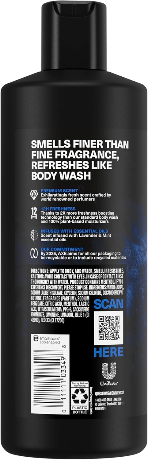 AXE Fine Fragrance Collection Body Wash For Men Blue Lavender 12h Refreshing Scent Shower Gel Infused with Lavender, Mint, and Amber Essential Oils 18 ozAxe011111033498Body WashBody Wash