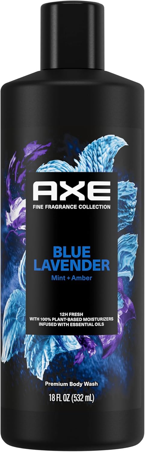 AXE Fine Fragrance Collection Body Wash For Men Blue Lavender 12h Refreshing Scent Shower Gel Infused with Lavender, Mint, and Amber Essential Oils 18 ozAxe011111033498Body WashBody Wash