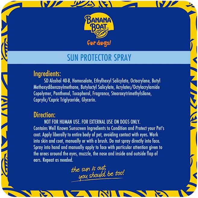 Banana Boat Dog Sunscreen Spray SPF 50 Sun Protector Spray for Dogs, Easy to Use Dog Beach Essentials, Water Resistant Dog Safe Sunscreen for All Breeds, Nose Protector Sunblock for Dogs Puppy 5.5ozBanana Boat840038234561Dog SunscreenDog Sunscreen