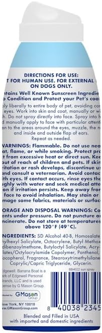 Banana Boat Dog Sunscreen Spray SPF 50 Sun Protector Spray for Dogs, Easy to Use Dog Beach Essentials, Water Resistant Dog Safe Sunscreen for All Breeds, Nose Protector Sunblock for Dogs Puppy 5.5ozBanana Boat840038234561Dog SunscreenDog Sunscreen
