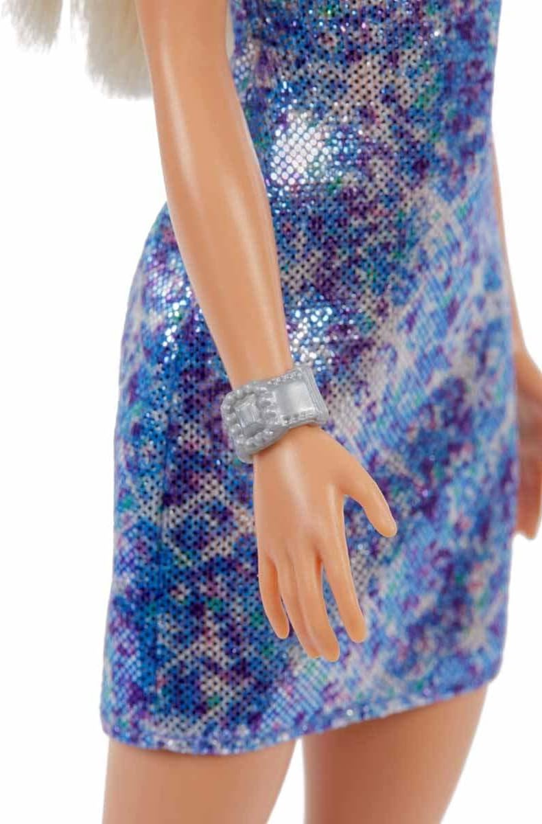 Barbie Blonde Hair Blue Eyes With Short Blue Sequins Mini Dress And Silver Platform ShoesBarbie887961899856DollsDolls