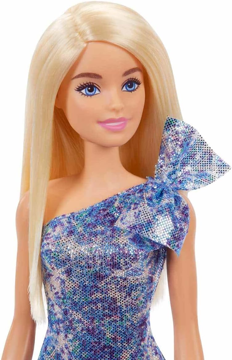 Barbie Blonde Hair Blue Eyes With Short Blue Sequins Mini Dress And Silver Platform ShoesBarbie887961899856DollsDolls