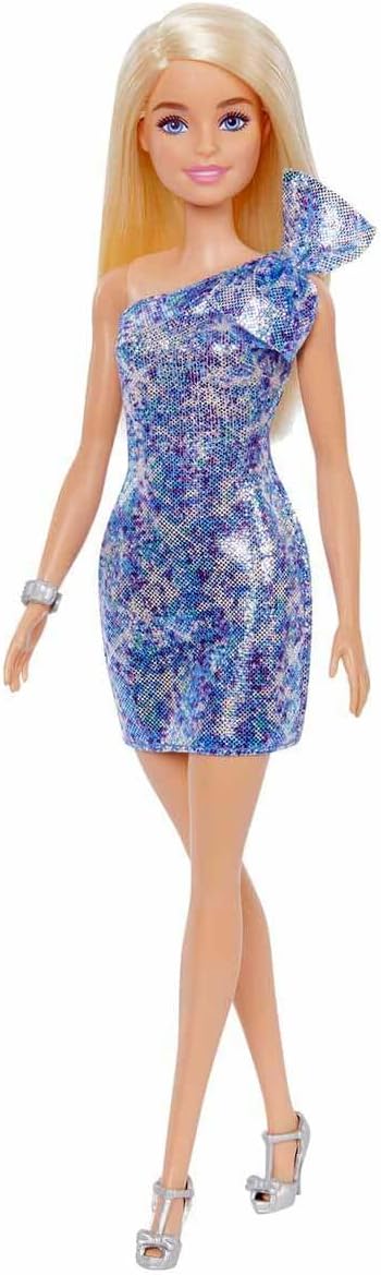 Barbie Blonde Hair Blue Eyes With Short Blue Sequins Mini Dress And Silver Platform ShoesBarbie887961899856DollsDolls