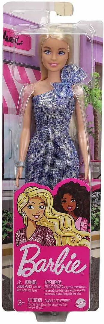 Barbie Blonde Hair Blue Eyes With Short Blue Sequins Mini Dress And Silver Platform ShoesBarbie887961899856DollsDolls