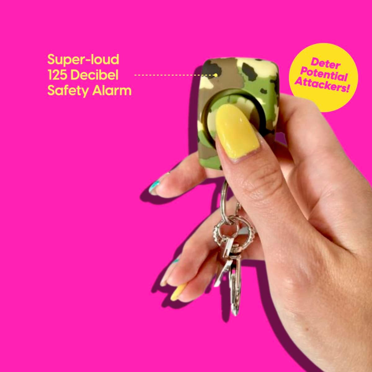 BLINGSTING Personal Safety Alarm for Women - 125 Decibel Loud Self Defense Alarm with Recessed Activation Button - LED Light & Keychain Clip - Green CamoBLINGSTING850016025029Personal Safety AlarmPersonal Safety Alarm