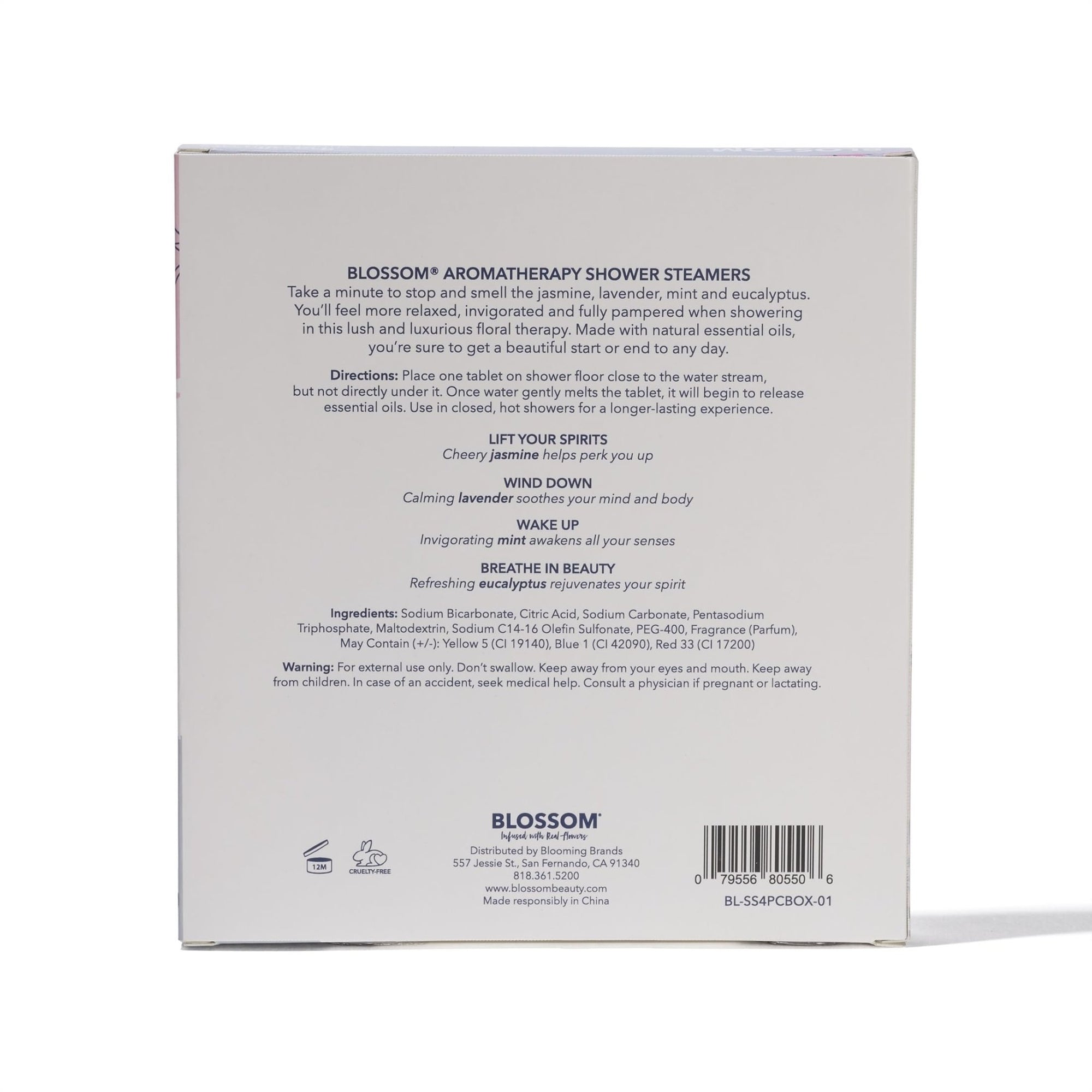 Blossom Aromatherapy Shower Steamers, Bath Bomb Tablets with Essential Oils for Stress Relief and Relaxation 4 Pack Box, Jasmine, Lavender, Mint and EucalyptusBlossom079556805506Bath BombBath Bomb