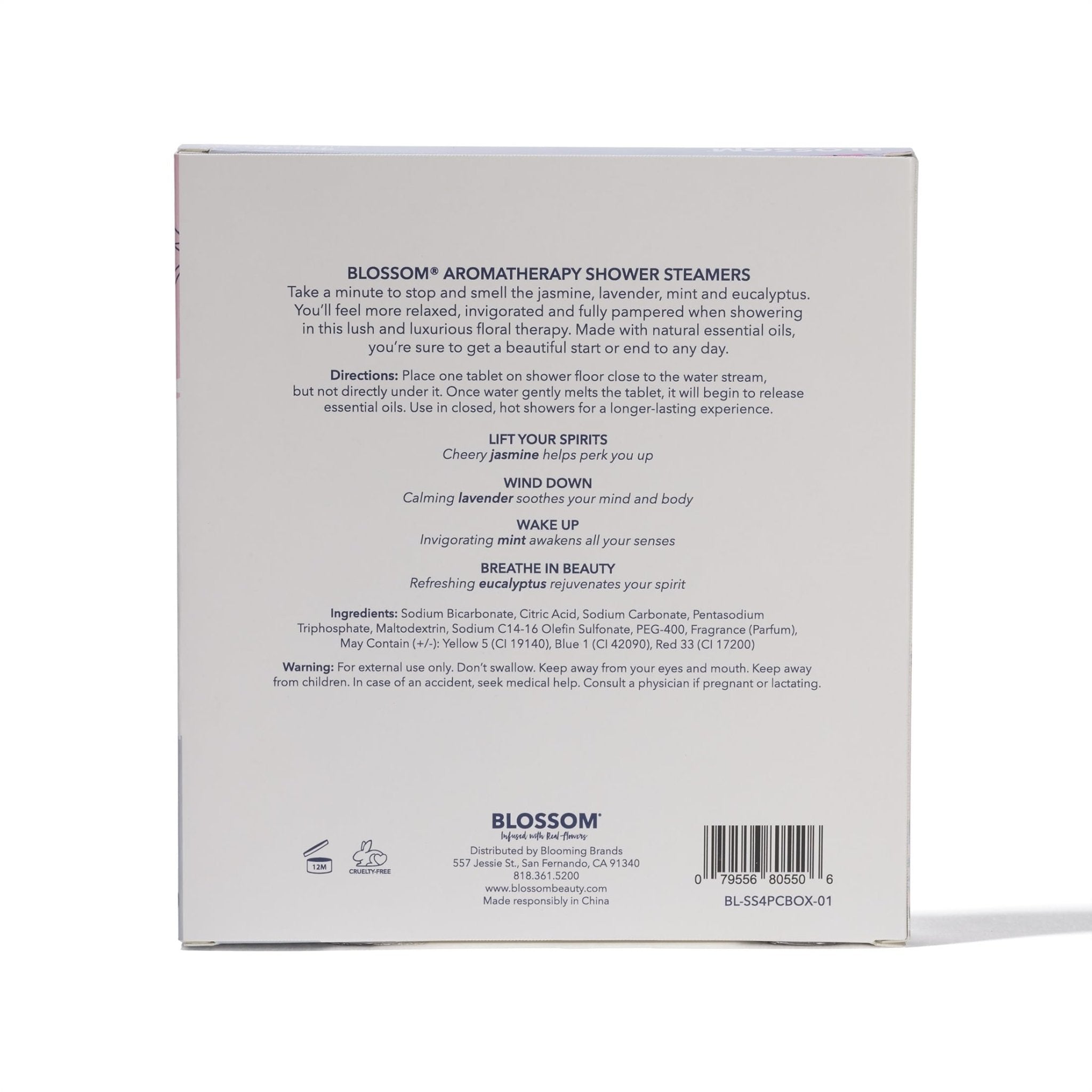 Blossom Aromatherapy Shower Steamers, Bath Bomb Tablets with Essential Oils for Stress Relief and Relaxation 4 Pack Box, Jasmine, Lavender, Mint and EucalyptusBlossom079556805506Bath BombBath Bomb