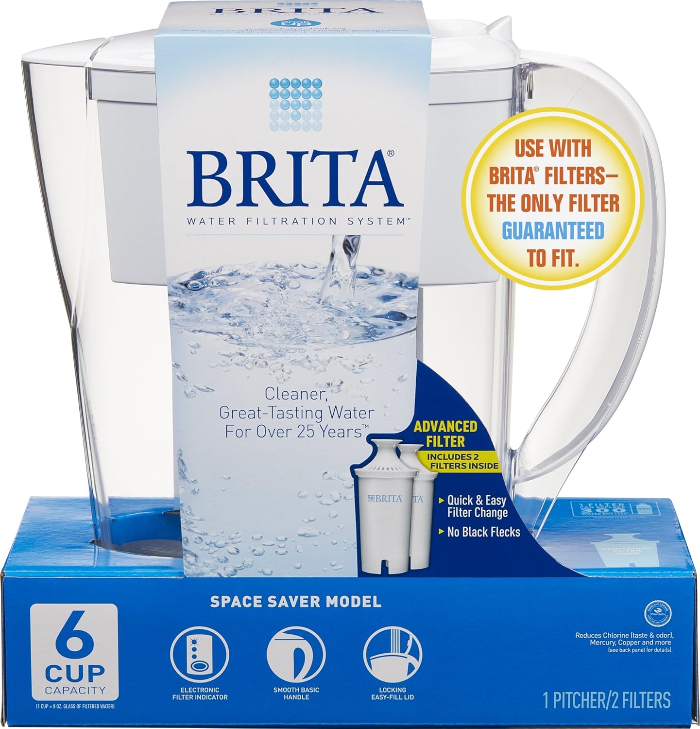 Brita Space Saver 6 - Cup Pitcher with 2 Advanced Filters IncludedBrita060258361247Water Filtering PitcherWater Filtering Pitcher