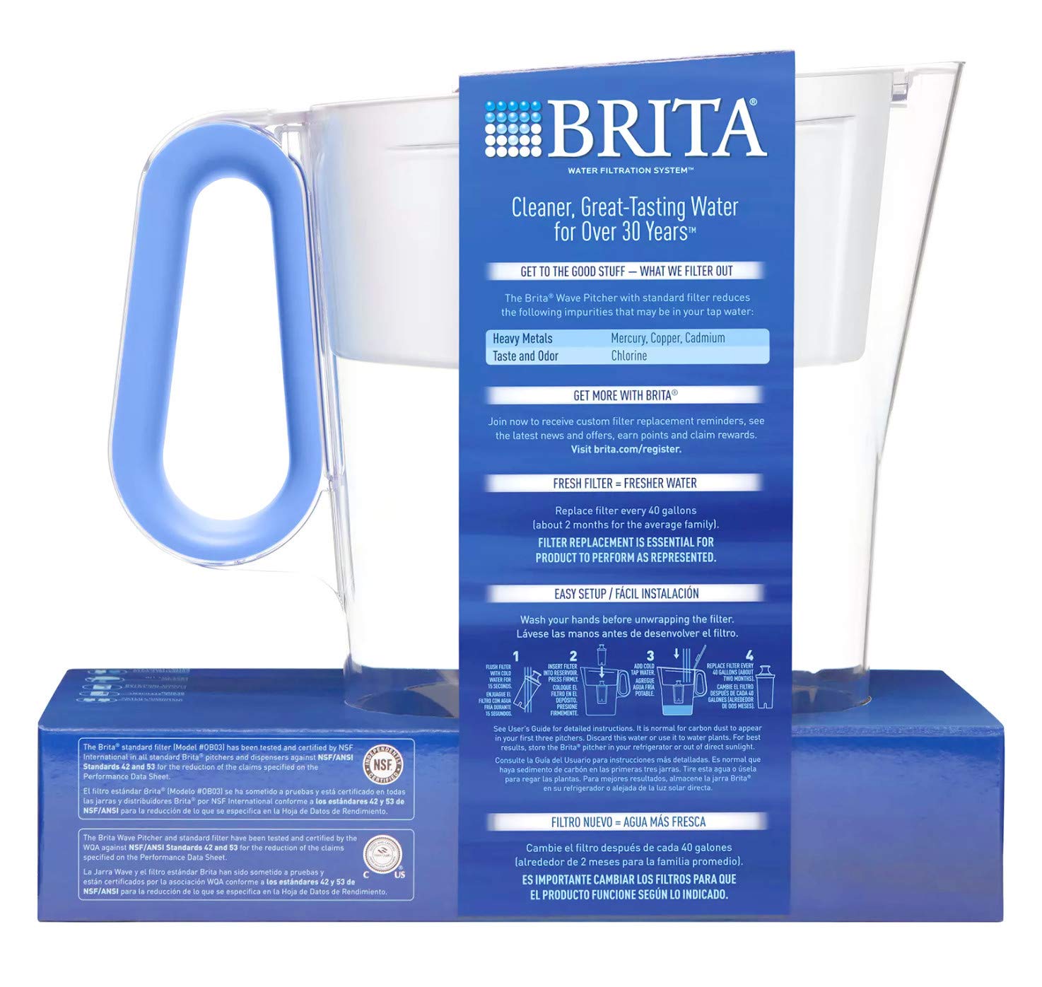 Brita Wave Filtered Water Filter Pitcher 10 Cup Capacity Includes 2 Filters - BlueBrita060258361421Water Filtering PitcherWater Filtering Pitcher