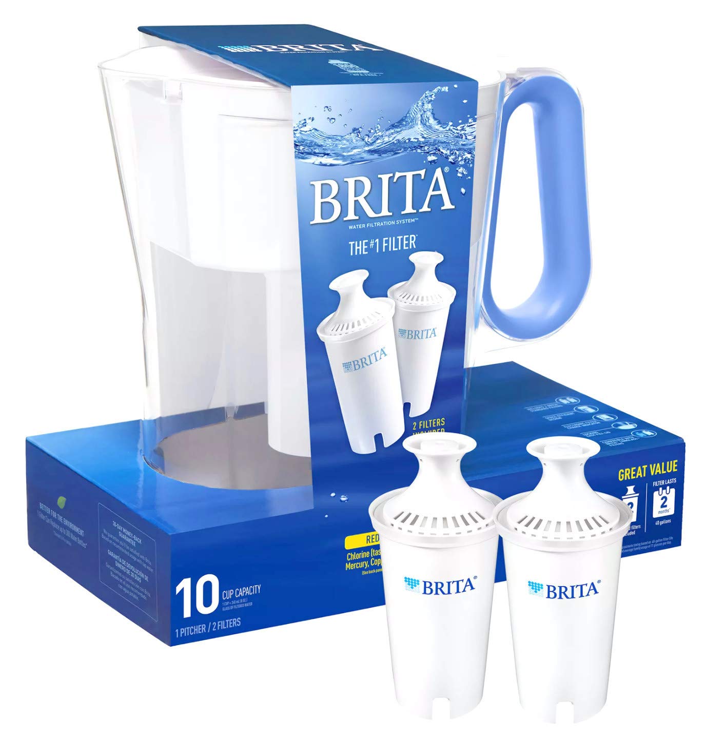 Brita Wave Filtered Water Filter Pitcher 10 Cup Capacity Includes 2 Filters - BlueBrita060258361421Water Filtering PitcherWater Filtering Pitcher
