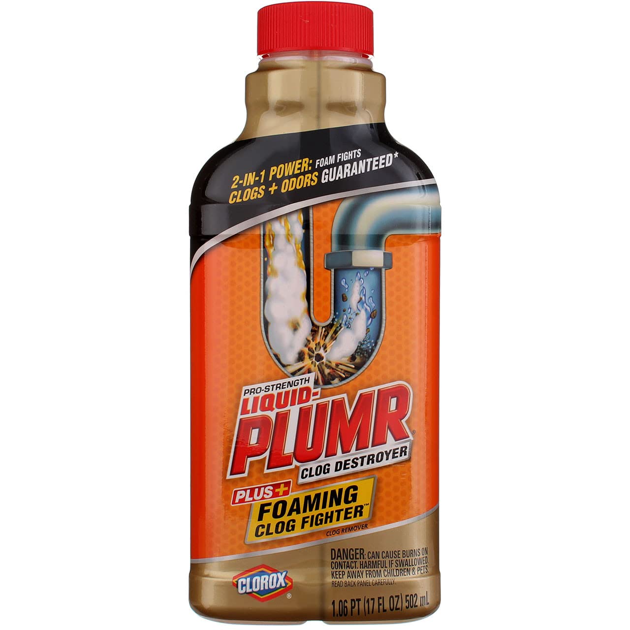 Clorox Liquid Plumber Clog Destroyer with Foaming Clog Fighter - 17 Oz, OrangeClorox044600002149Drain CleanerDrain Cleaner