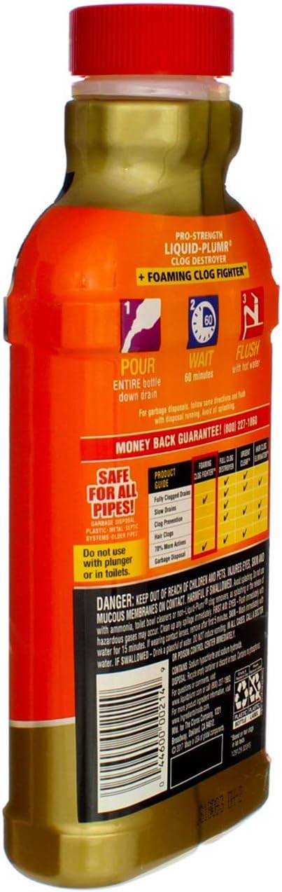 Clorox Liquid Plumber Clog Destroyer with Foaming Clog Fighter - 17 Oz, OrangeClorox044600002149Drain CleanerDrain Cleaner