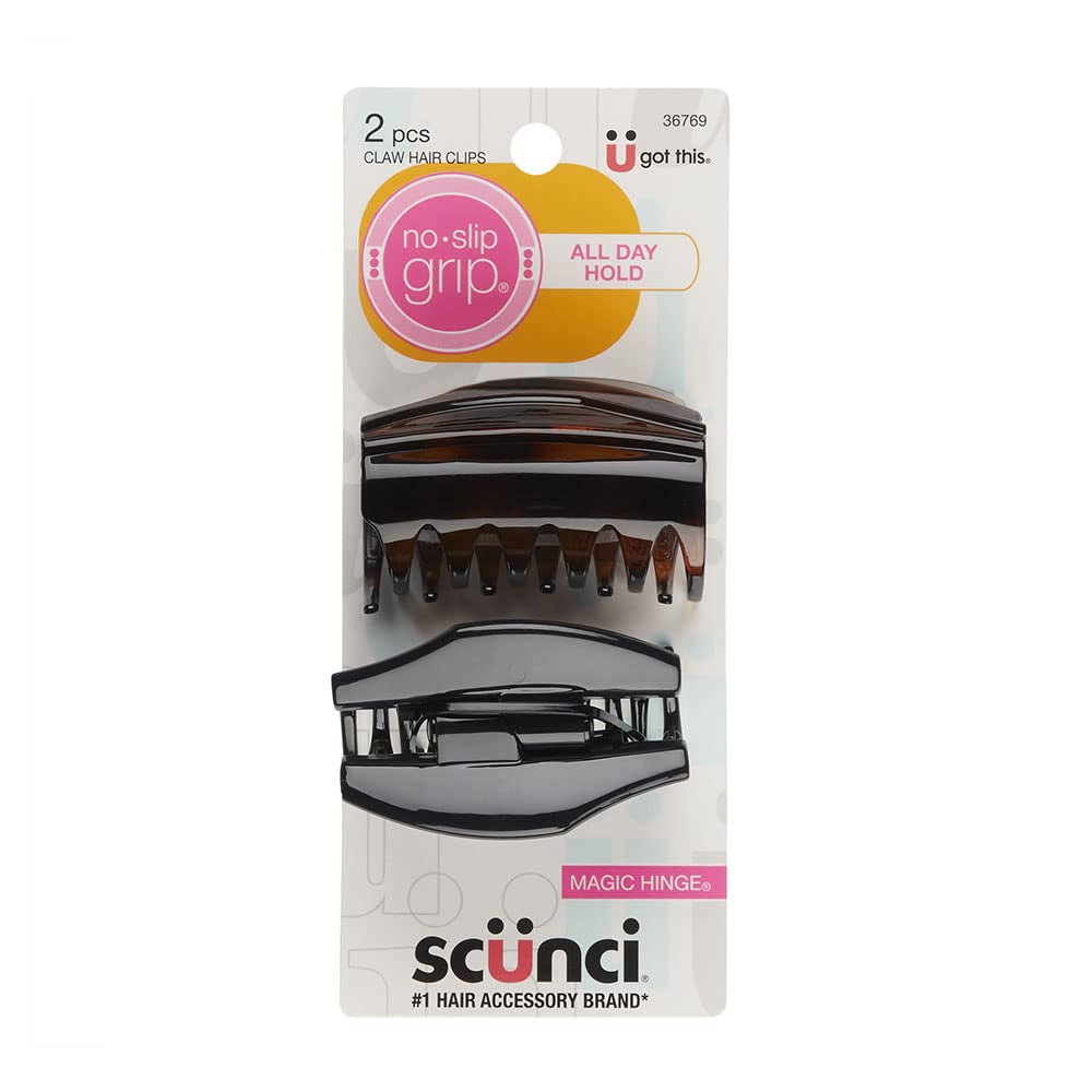 Conair Scunci No - Slip Grip All Day Hold, Magic Hinge, Claw Hair Clip - Brown and Black - Pack of 2Conair043194367696Hair ClipHair Clip