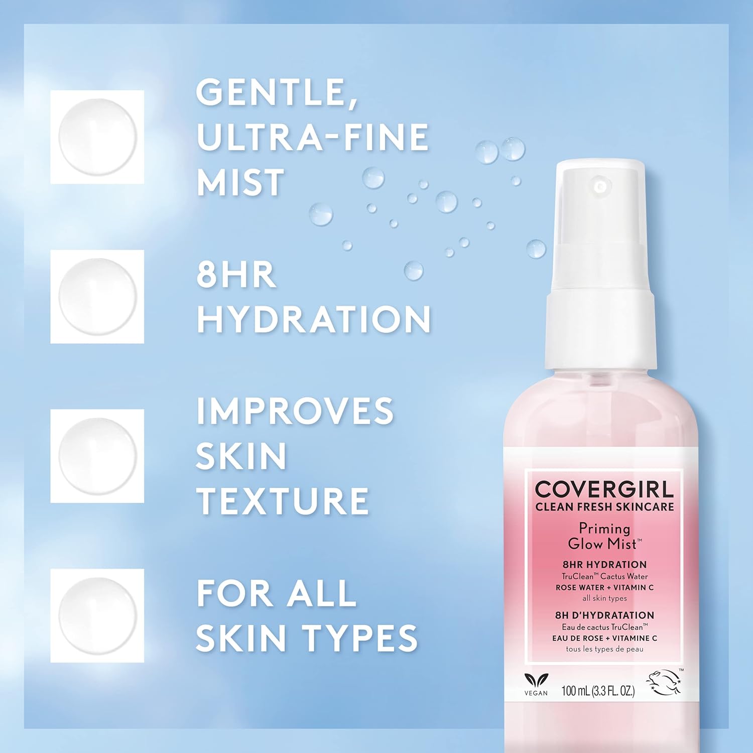 COVERGIRL Clean Fresh Skincare Priming Glow Facial Mist with Rose Water and Vitamin C - 3.3 Fl OzCoverGirl3616302735587PrimerPrimer