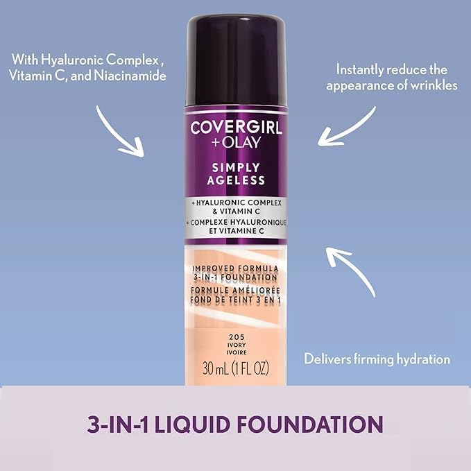 CoverGirl + Olay Simply Ageless 3 - in - 1 Liquid FoundationCoverGirl008100100361FoundationFoundation