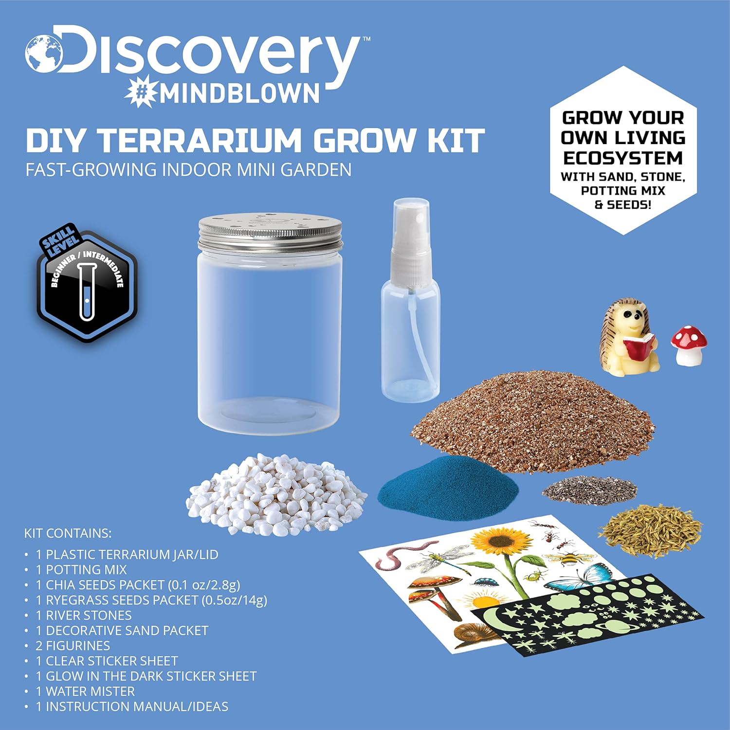 Discovery MINDBLOWN DIY Terrarium Grow Kit, Fast - Growing Indoor Mini GardenDiscovery Kids843479149050Educational ToyEducational Toy