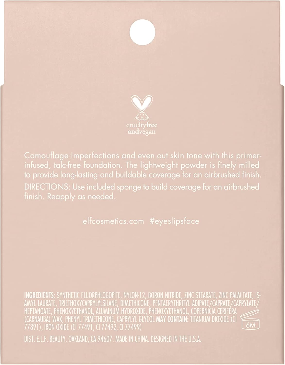 e.l.f. Camo Powder Foundation, Lightweight, Primer - Infused Buildable and Long - Lasting Medium - to - Full Coverage Foundatione.l.f.609332830134FoundationFoundation