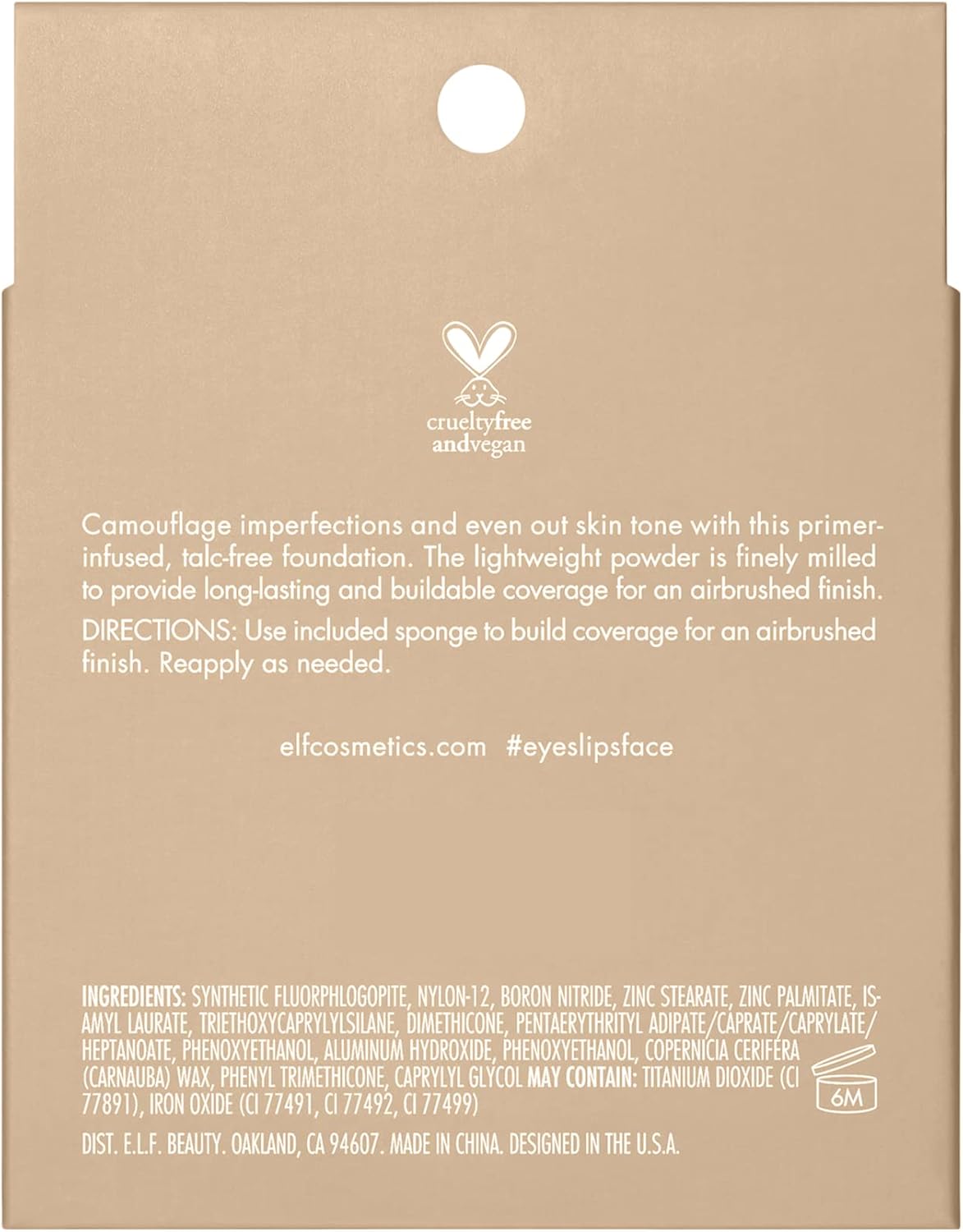 e.l.f. Camo Powder Foundation, Lightweight, Primer - Infused Buildable and Long - Lasting Medium - to - Full Coverage Foundatione.l.f.609332830134FoundationFoundation