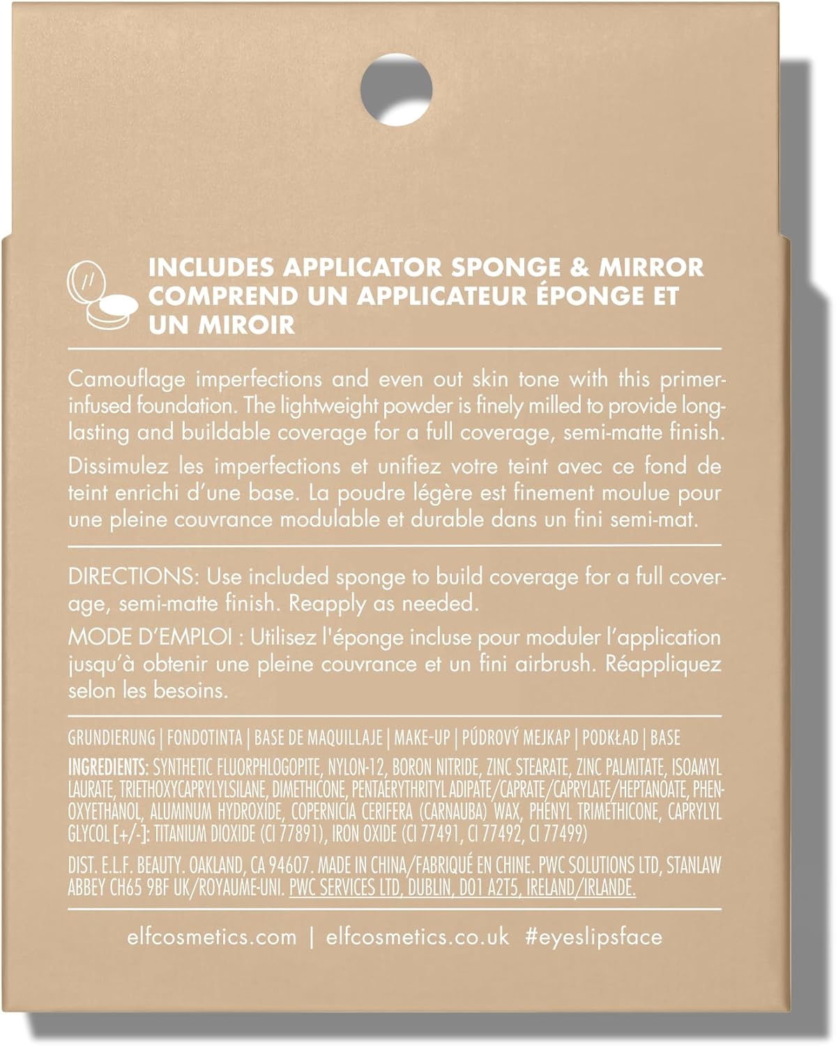 e.l.f. Camo Powder Foundation, Lightweight, Primer - Infused Buildable and Long - Lasting Medium - to - Full Coverage Foundatione.l.f.609332830134FoundationFoundation