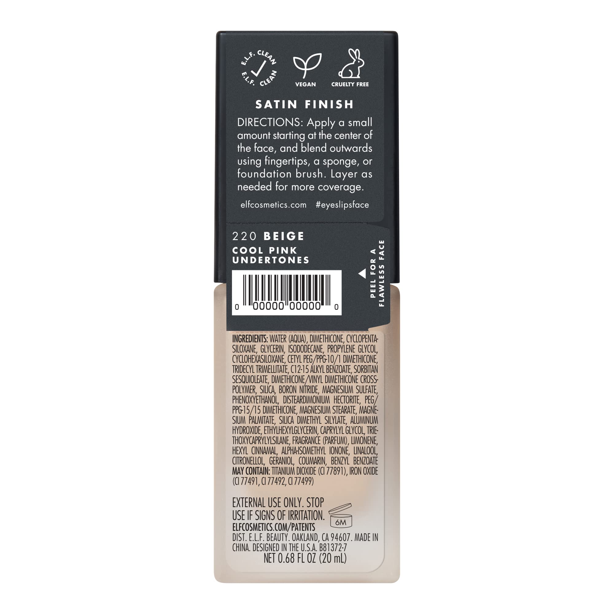 e.l.f. Flawless Satin Finish Foundation, Lightweight, Oil - free formula, Semi - Matte, SPF 15, All - Day Weare.l.f.609332813724FoundationFoundation