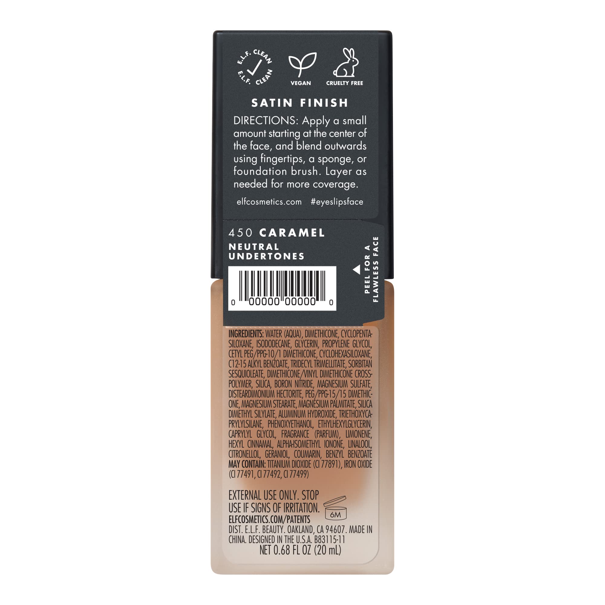 e.l.f. Flawless Satin Finish Foundation, Lightweight, Oil - free formula, Semi - Matte, SPF 15, All - Day Weare.l.f.609332813724FoundationFoundation