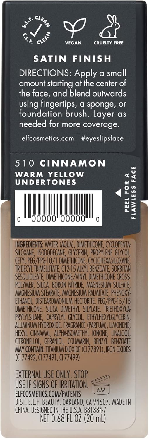 e.l.f. Flawless Satin Finish Foundation, Lightweight, Oil - free formula, Semi - Matte, SPF 15, All - Day Weare.l.f.609332813724FoundationFoundation