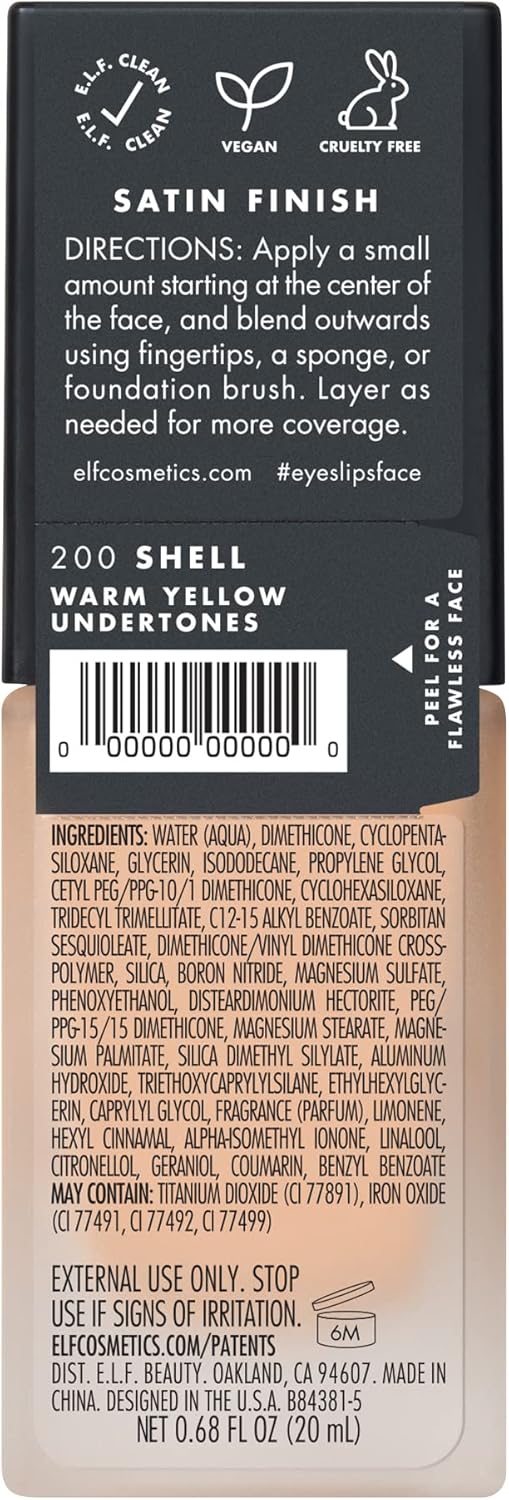 e.l.f. Flawless Satin Finish Foundation, Lightweight, Oil - free formula, Semi - Matte, SPF 15, All - Day Weare.l.f.609332813724FoundationFoundation