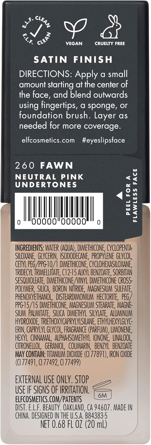 e.l.f. Flawless Satin Finish Foundation, Lightweight, Oil - free formula, Semi - Matte, SPF 15, All - Day Weare.l.f.609332813724FoundationFoundation