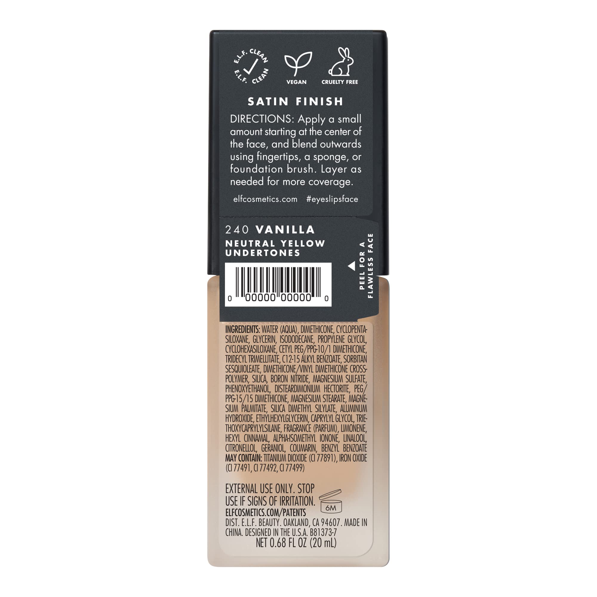 e.l.f. Flawless Satin Finish Foundation, Lightweight, Oil - free formula, Semi - Matte, SPF 15, All - Day Weare.l.f.609332813724FoundationFoundation