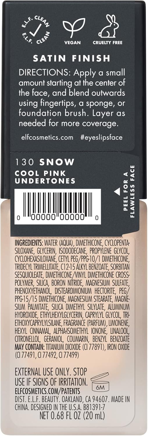 e.l.f. Flawless Satin Finish Foundation, Lightweight, Oil - free formula, Semi - Matte, SPF 15, All - Day Weare.l.f.609332813724FoundationFoundation