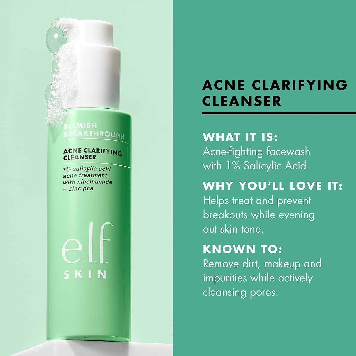 e.l.f. SKIN Blemish Breakthrough Clarifying Cleanser, Gel Cleanser For Removing Makeup, Controlling Oil & Clarifying Pores, 1% Salicylic Acid - 115mle.l.f.609332575608Gel CleanserGel Cleanser