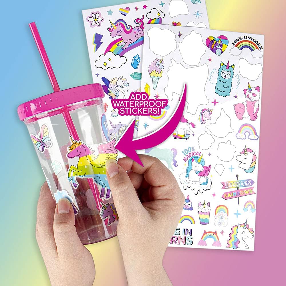 Fashion Angels Rainbow Unicorn Tumbler Design Kit - 2 Sticker Sheets Filled with 100 Waterproof Stickers to Decorate 1 Tumbler - Portable, Giftable, Customizable - BPA Free Hand Wash - 16ozFashion Angles787909126344Party SuppliesParty Supplies