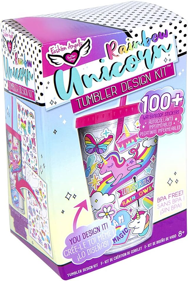 Fashion Angels Rainbow Unicorn Tumbler Design Kit - 2 Sticker Sheets Filled with 100 Waterproof Stickers to Decorate 1 Tumbler - Portable, Giftable, Customizable - BPA Free Hand Wash - 16ozFashion Angles787909126344Party SuppliesParty Supplies