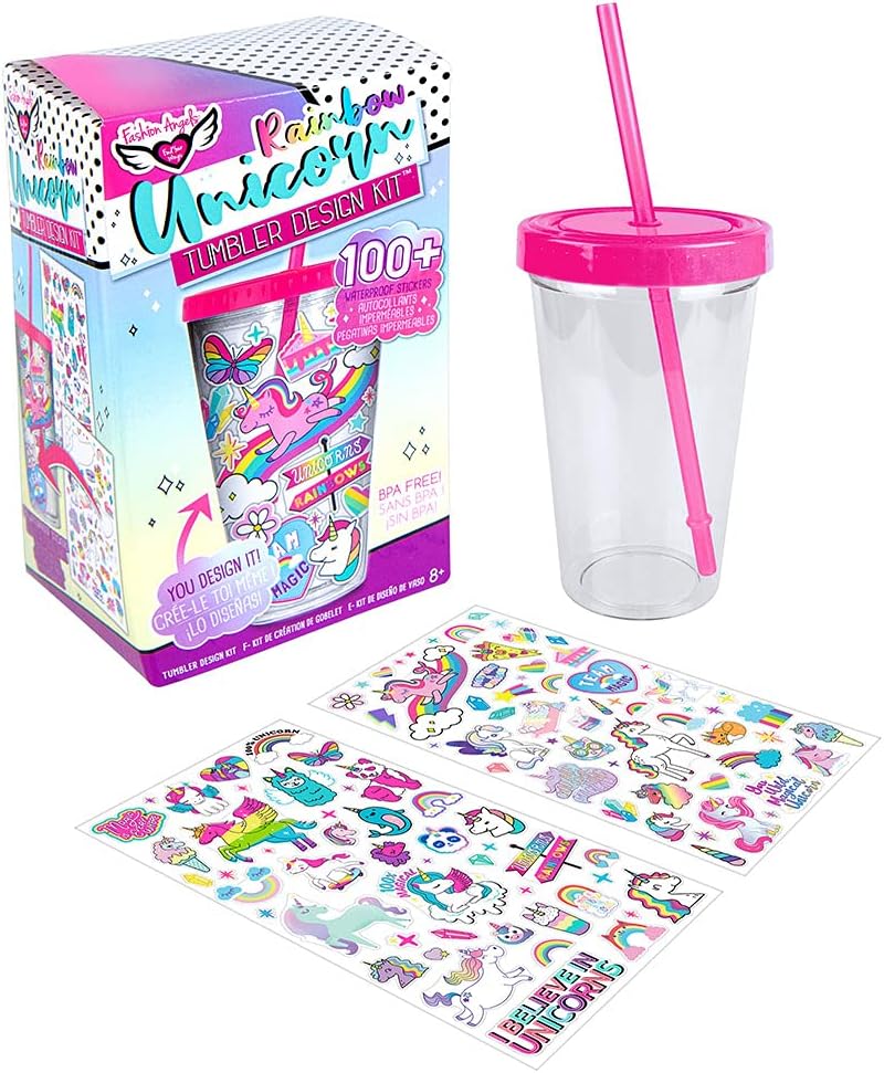 Fashion Angels Rainbow Unicorn Tumbler Design Kit - 2 Sticker Sheets Filled with 100 Waterproof Stickers to Decorate 1 Tumbler - Portable, Giftable, Customizable - BPA Free Hand Wash - 16ozFashion Angles787909126344Party SuppliesParty Supplies