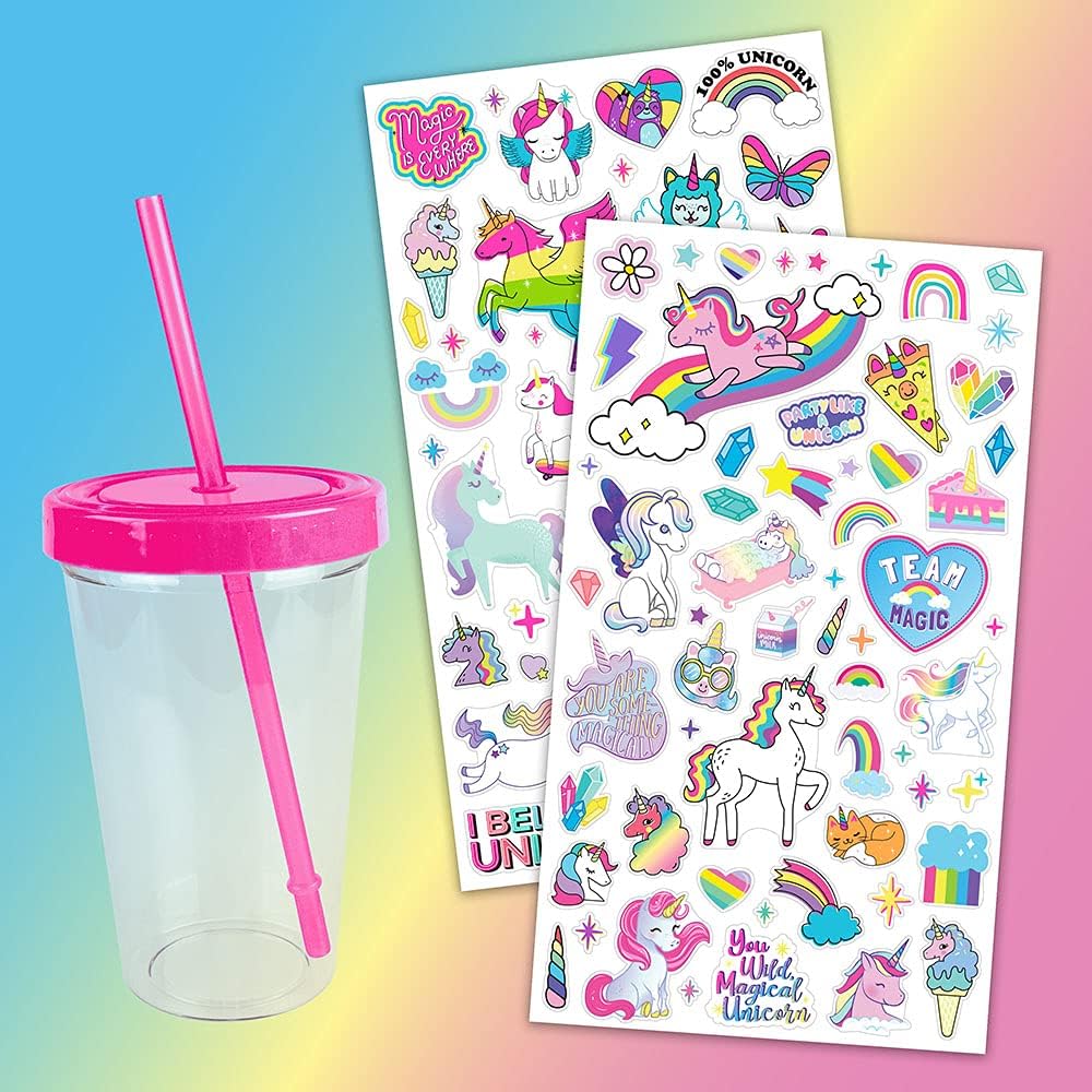 Fashion Angels Rainbow Unicorn Tumbler Design Kit - 2 Sticker Sheets Filled with 100 Waterproof Stickers to Decorate 1 Tumbler - Portable, Giftable, Customizable - BPA Free Hand Wash - 16ozFashion Angles787909126344Party SuppliesParty Supplies