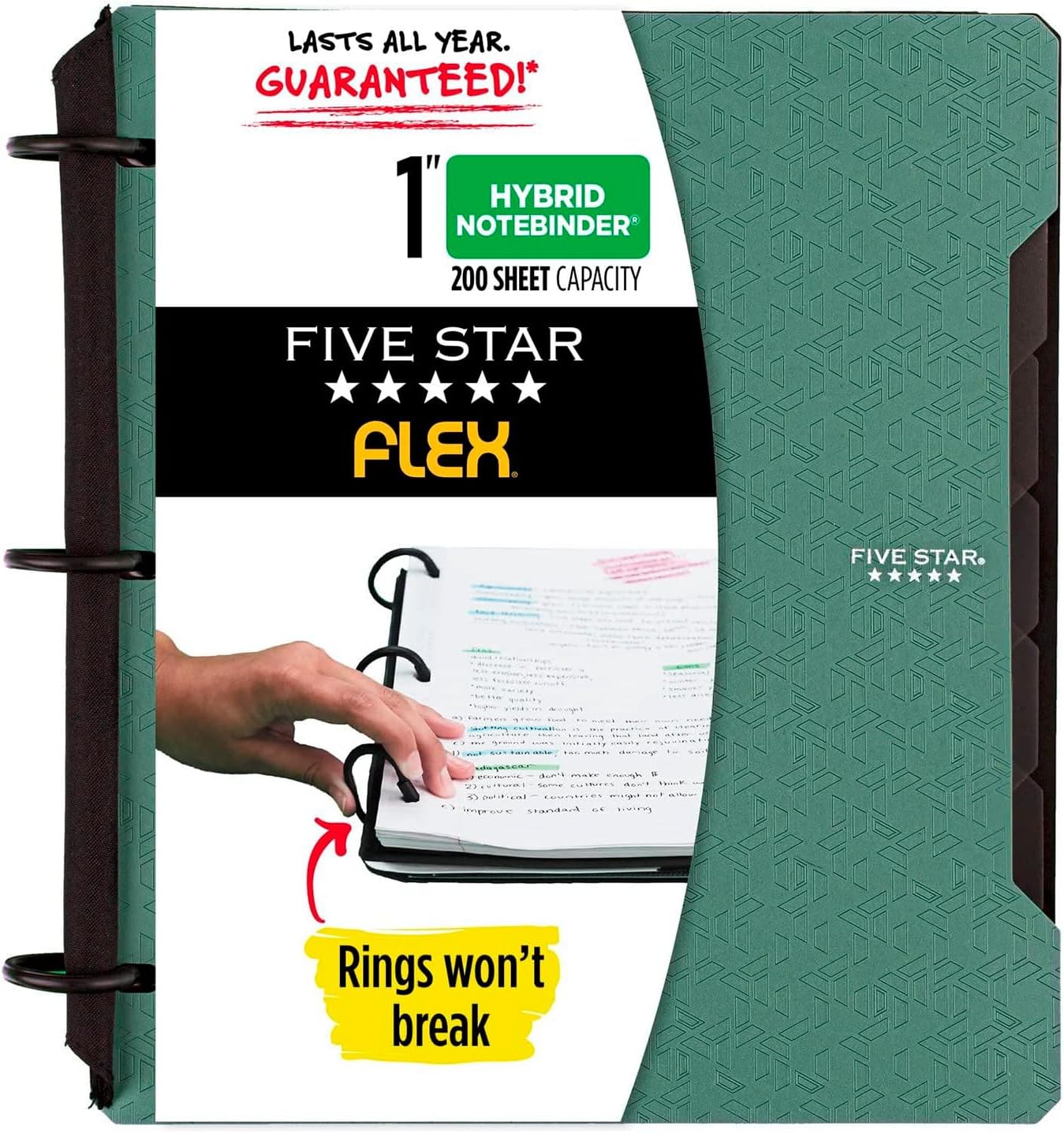 FIVE STAR Flex Refillable Notebook + Study App, College Ruled Paper, 1 Inch TechLock Rings, Pockets, Tabs and Dividers, 200 Sheet CapacityFive Star043100293286Refillable NotebookRefillable Notebook