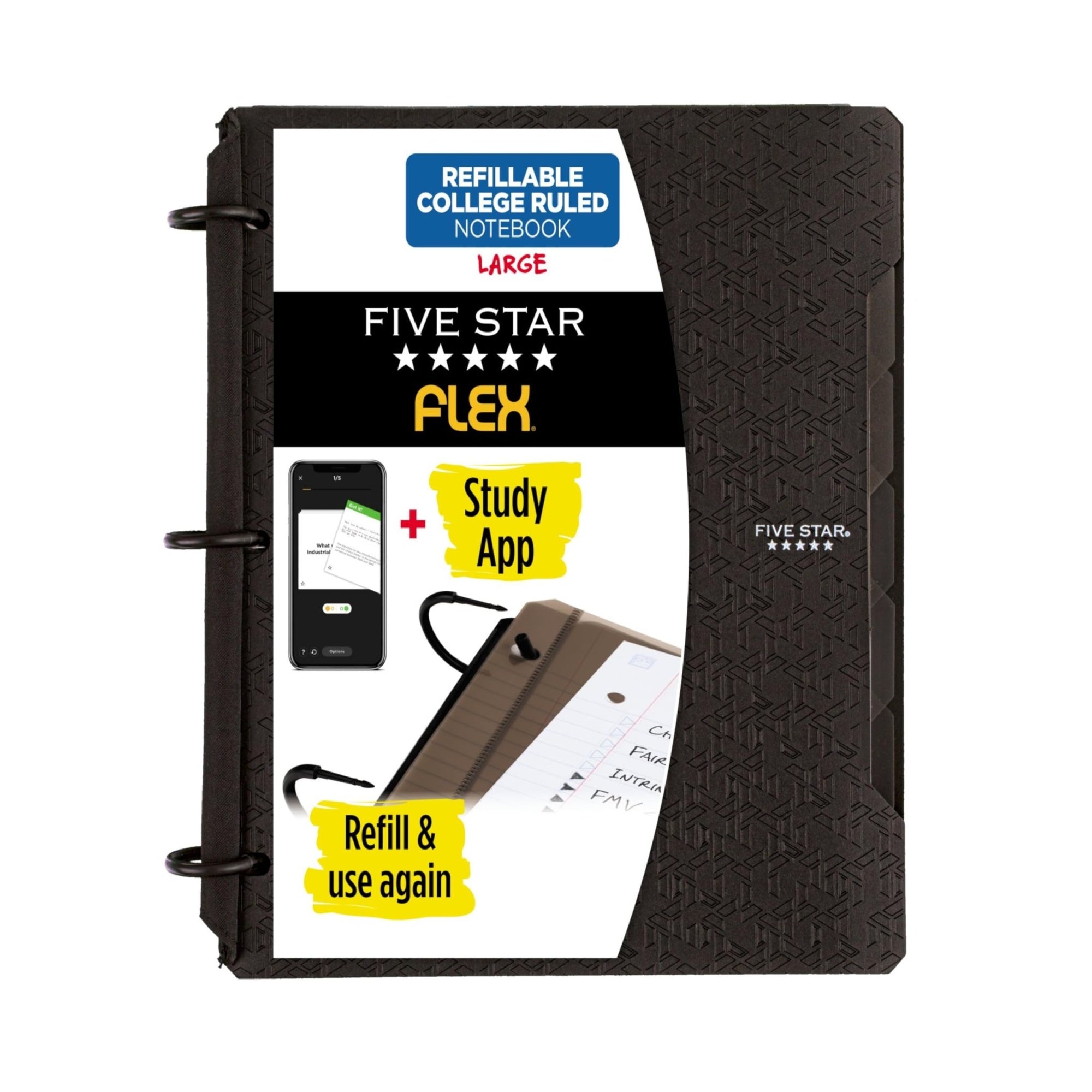 FIVE STAR Flex Refillable Notebook + Study App, College Ruled Paper, 1 Inch TechLock Rings, Pockets, Tabs and Dividers, 200 Sheet CapacityFive Star043100293286Refillable NotebookRefillable Notebook