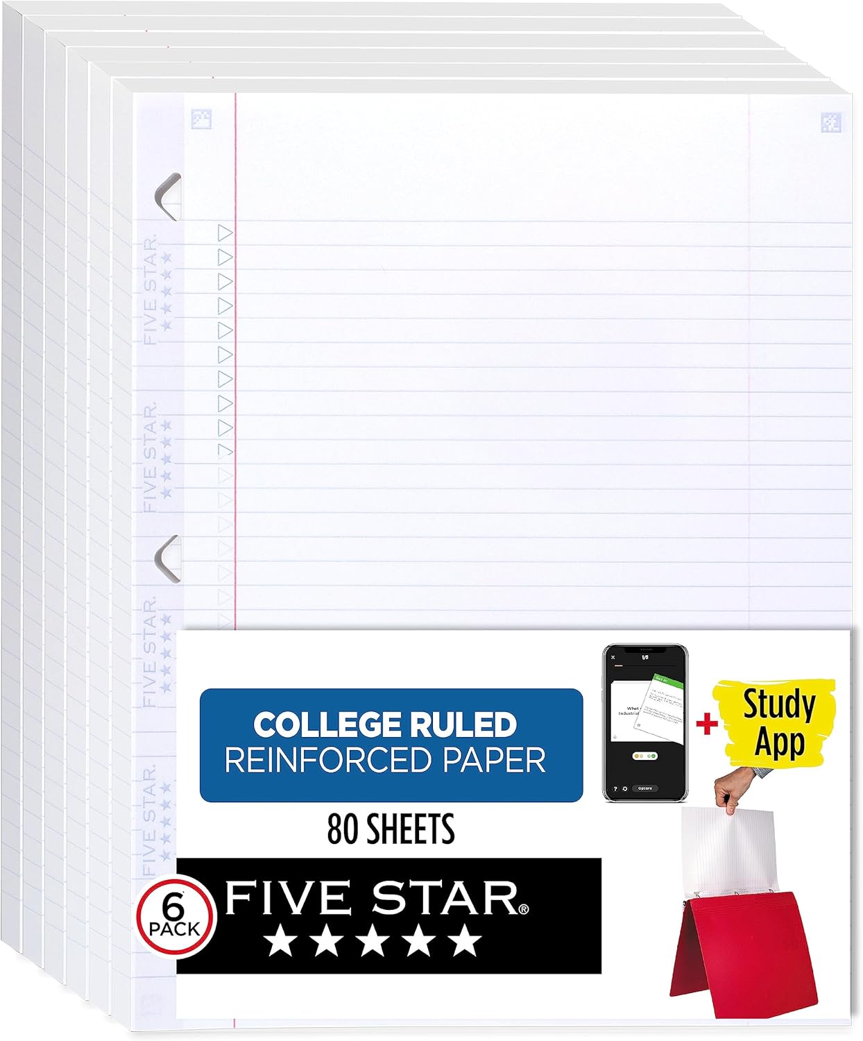 Five Star Loose Leaf Paper, 3 Hole Punched, Reinforced Filler Paper, College Ruled Paper, 11" x 8 - 1/2", 100 Sheets/Pack (17010)Five Star043100170105Notebook refill padsNotebook refill pads