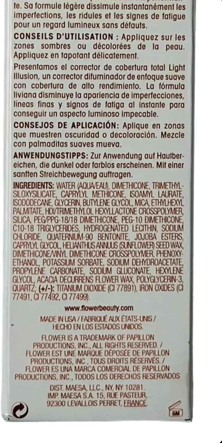 FLOWER BEAUTY By Drew Barrymore Light Illusion Full Coverage Concealer - Diffuse Dark Under Eye Circles, Blurs Blemishes, Weightless Formula, Crease Proof MakeupFLOWER BEAUTY840797138018ConcealerConcealer