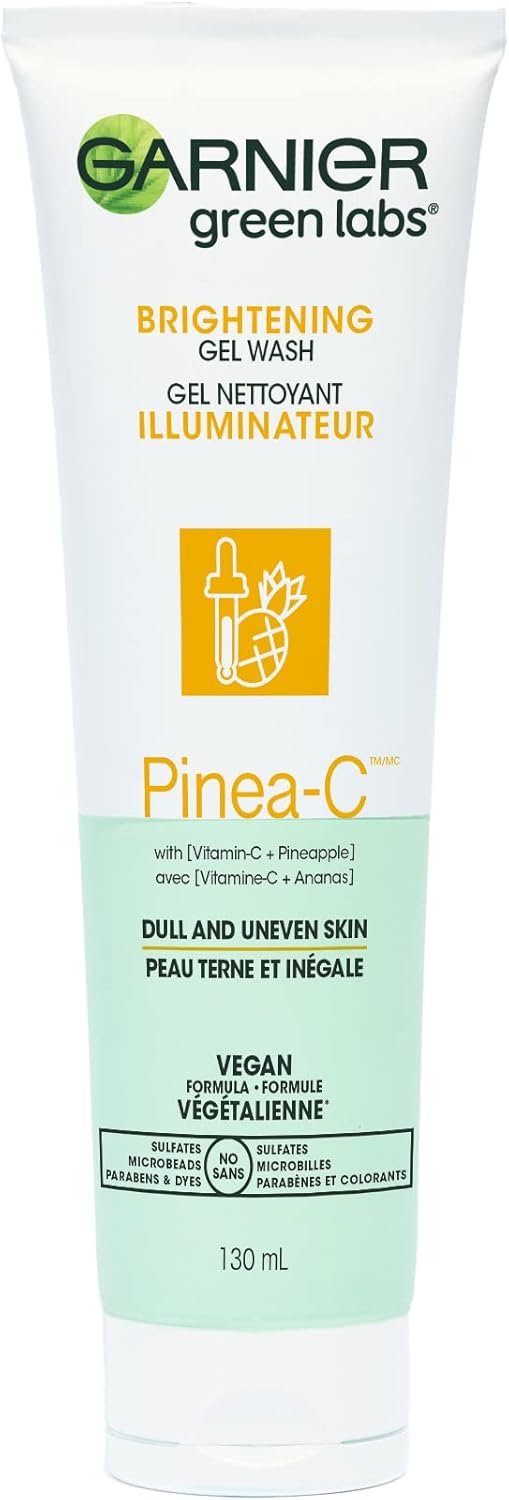 Garnier Green Labs Brightening Gel Wash, Pinea - C with Vitamin C + Pineapple for Dull and Uneven Skin - 130 ml4.4 Packaging May Vary, Pinea - C, Pineapple, 13.2 Fl OzGarnier603084578320CleanserCleanser