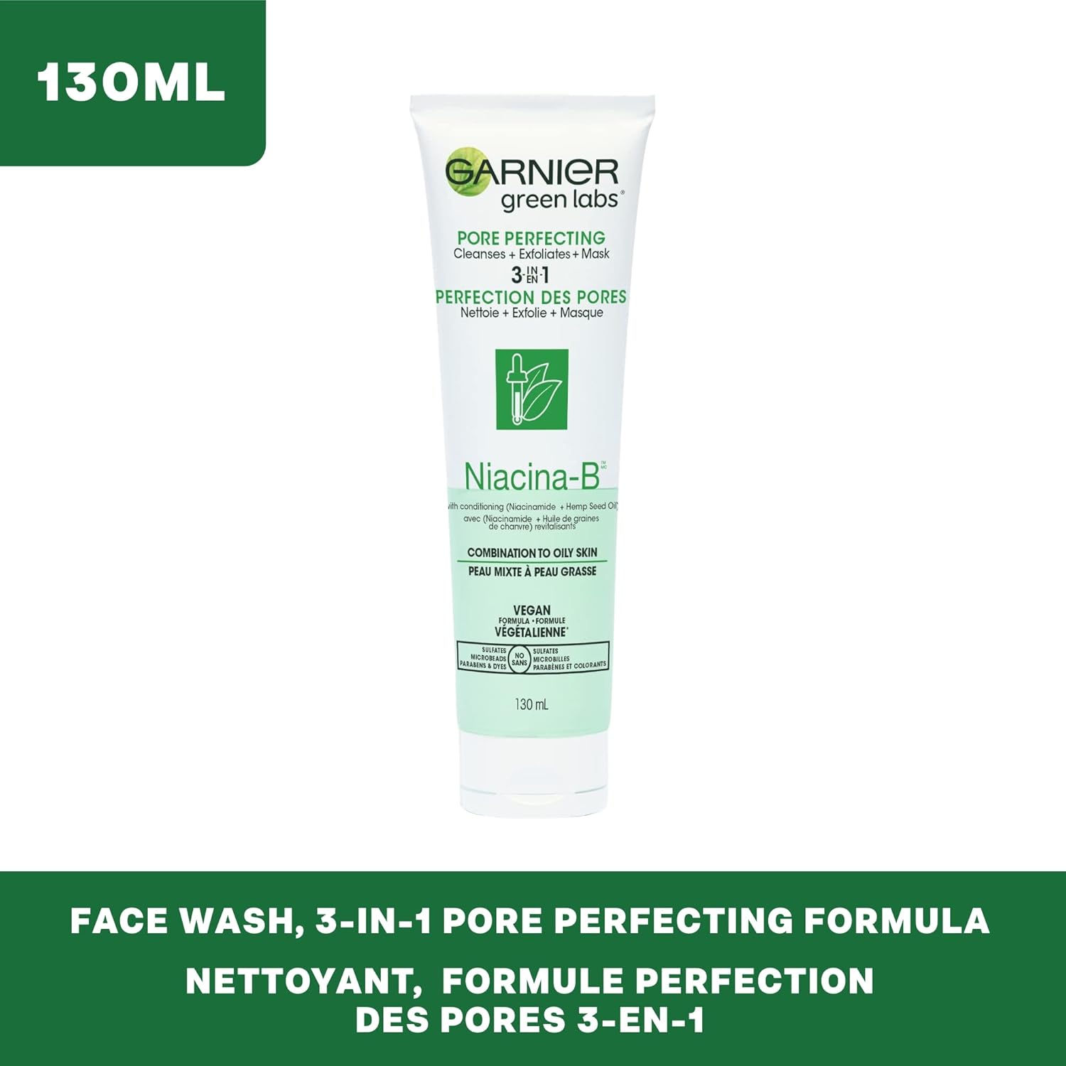 Garnier Green Labs Pore Perfecting 3 - in - 1 Face Wash Exfoliator Mask, Niacina - B with Niacinamide Vitamin B3 - 130 mlGarnier603084578375CleanserCleanser