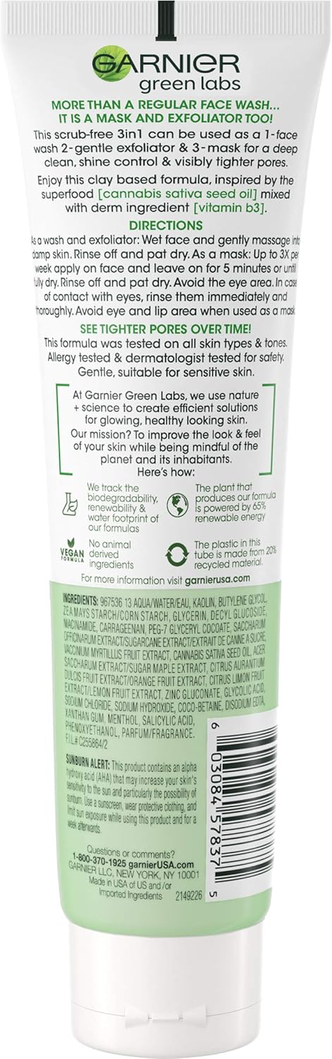 Garnier Green Labs Pore Perfecting 3 - in - 1 Face Wash Exfoliator Mask, Niacina - B with Niacinamide Vitamin B3 - 130 mlGarnier603084578375CleanserCleanser