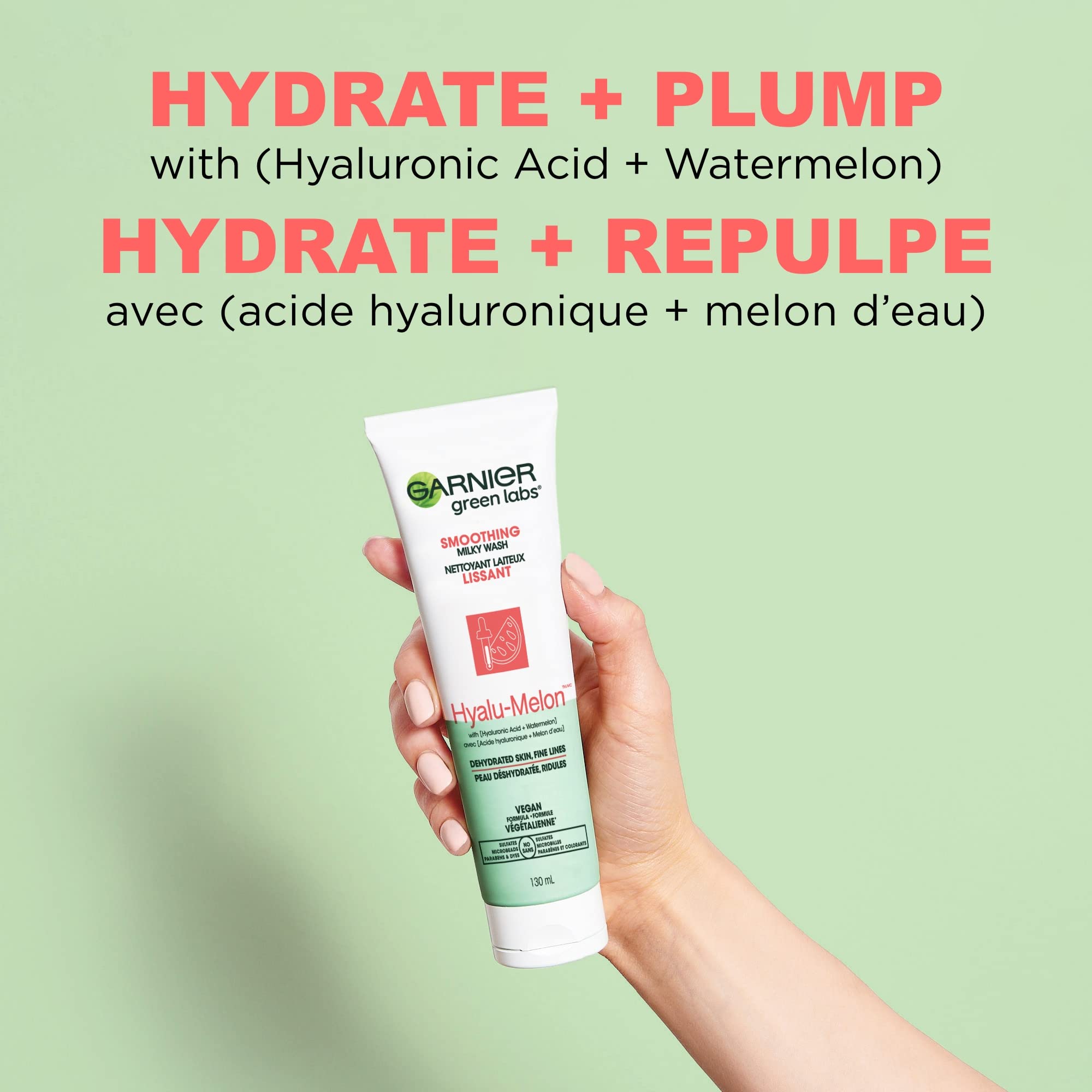 Garnier Green Labs Smoothing Milky Wash, Hyalu - Melon with Hyaluronic Acid + Watermelon for Dehydrated Skin, Fine Lines - 130 mlGarnier603084578726CleanserCleanser