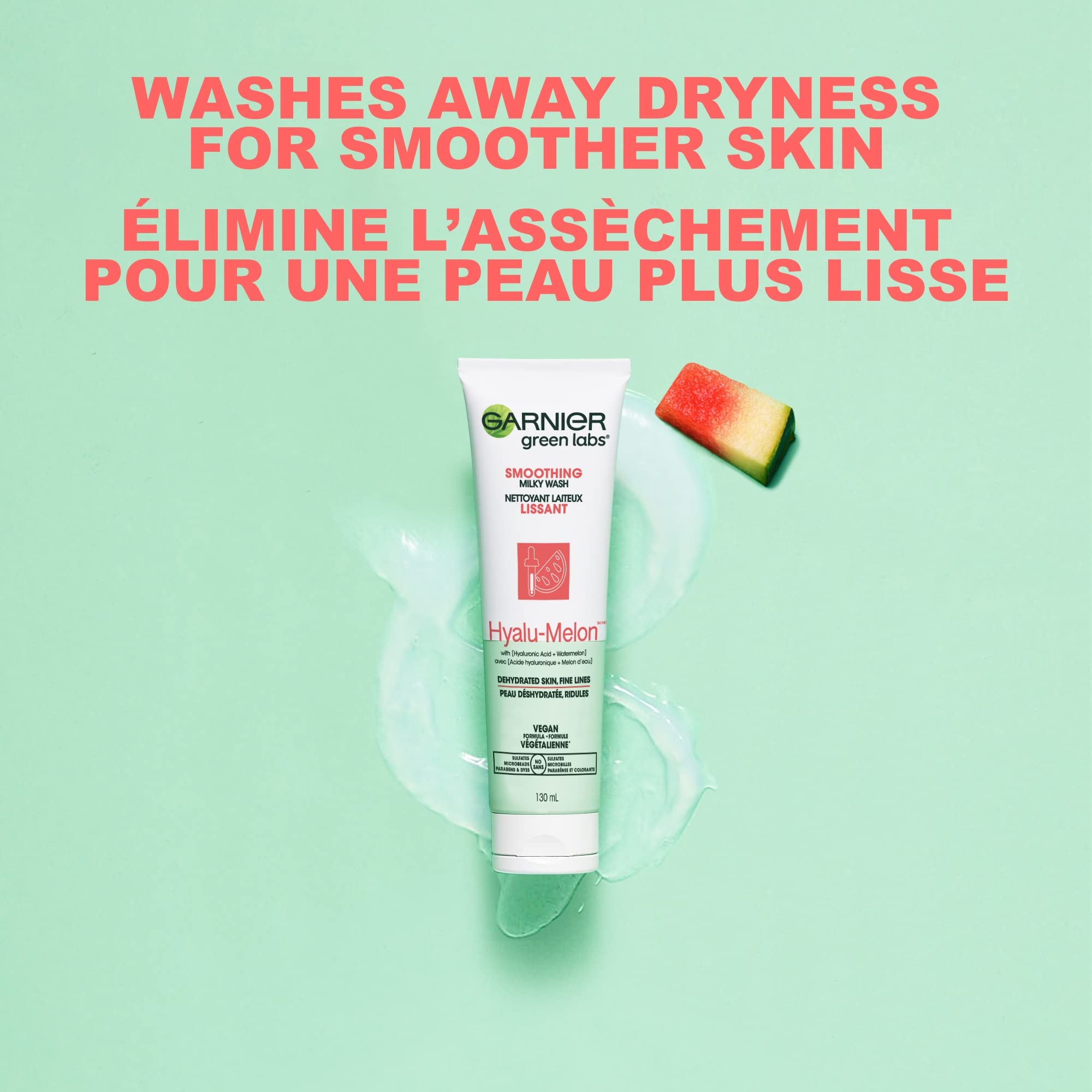 Garnier Green Labs Smoothing Milky Wash, Hyalu - Melon with Hyaluronic Acid + Watermelon for Dehydrated Skin, Fine Lines - 130 mlGarnier603084578726CleanserCleanser