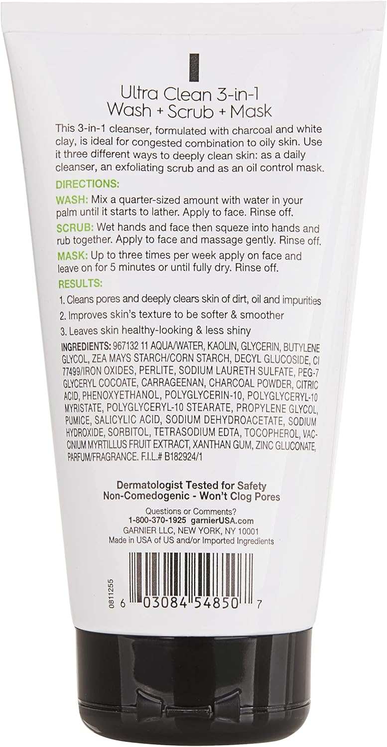 Garnier SkinActive Charcoal, 3 in 1 Ultra Clean Face Wash, Scrub and Mask - 132 mlGarnier603084548507CleanserCleanser