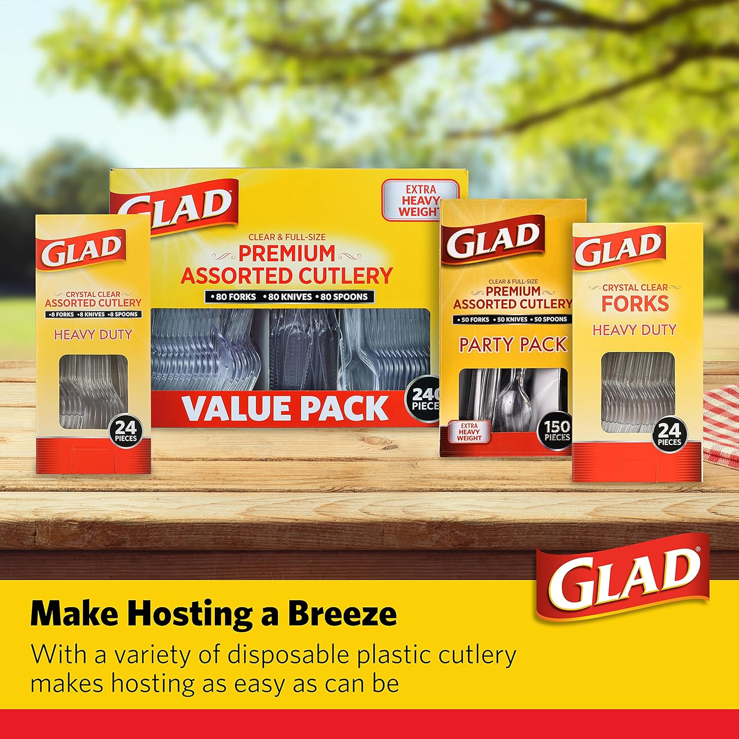 Glad Disposable Clear Cutlery Set - Clear Heavy Duty Plastic Forks, Knives, and SpoonsGlad742797849751Disposable CutleryDisposable Cutlery