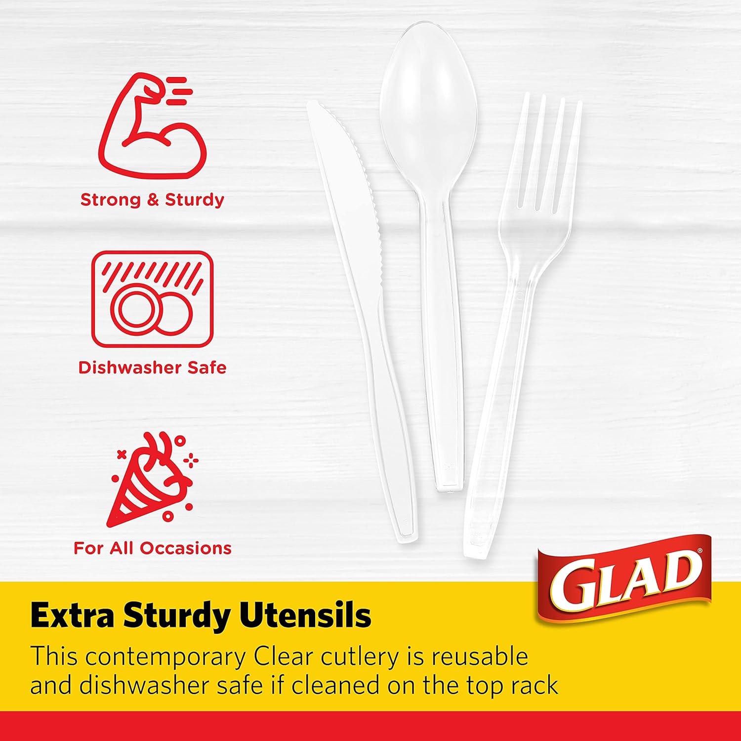 Glad Disposable Clear Cutlery Set - Clear Heavy Duty Plastic Forks, Knives, and SpoonsGlad742797849751Disposable CutleryDisposable Cutlery
