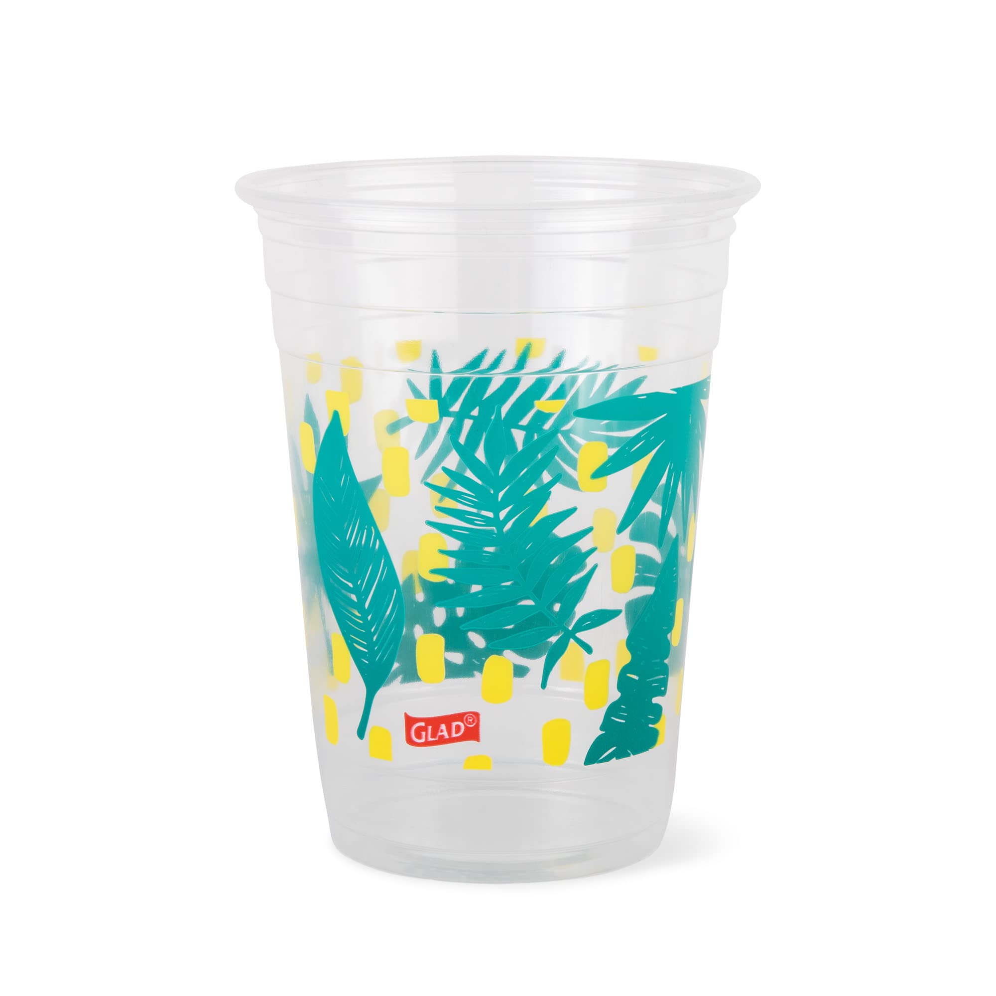 Glad Everyday Clear Plastic Cups with Palm Leaf Print, Strong and Sturdy Plastic Cups for All Occasions - 532 ml, 24ctGlad742797036496Disposable CutleryDisposable Cutlery