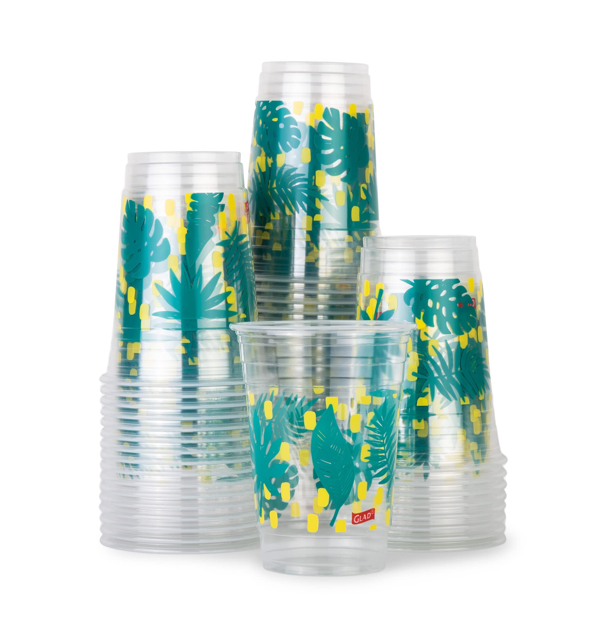 Glad Everyday Clear Plastic Cups with Palm Leaf Print, Strong and Sturdy Plastic Cups for All Occasions - 532 ml, 24ctGlad742797036496Disposable CutleryDisposable Cutlery