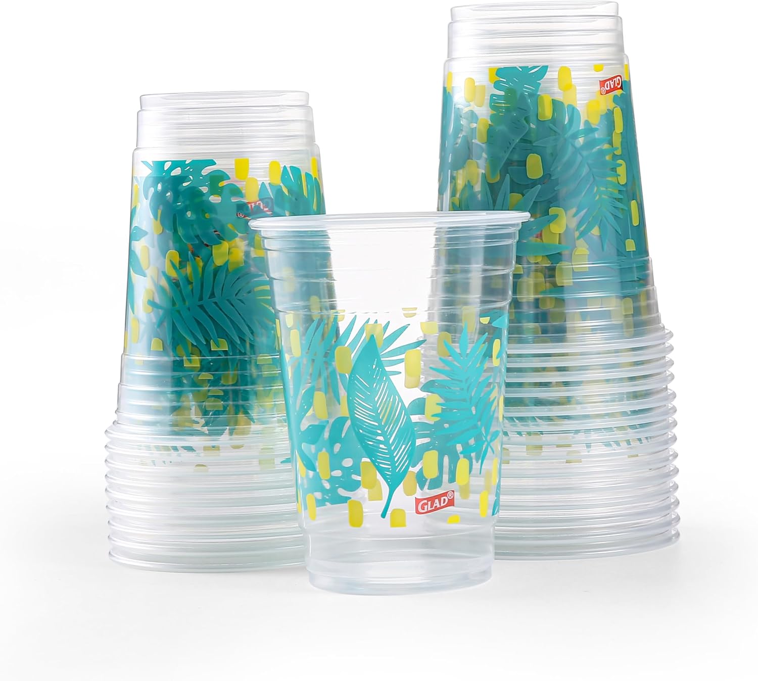 Glad Everyday Clear Plastic Cups with Palm Leaf Print, Strong and Sturdy Plastic Cups for All Occasions - 532 ml, 24ctGlad742797036496Disposable CutleryDisposable Cutlery